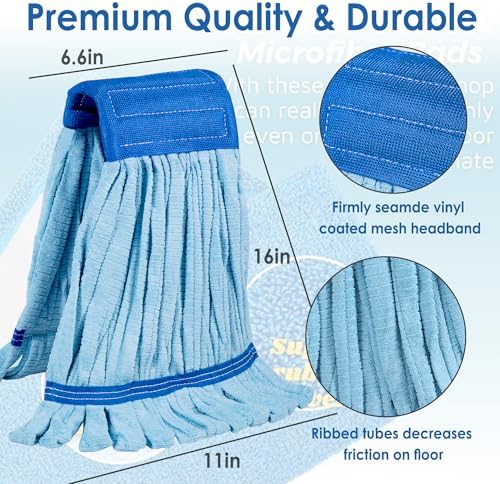 4 Pack - Large Microfiber Tube Mop 400GSM - Heavy Duty Industrial Wet Mop Head Refill,Commercial, Thick Fiber, Replacement Heads, Extra Absorbent