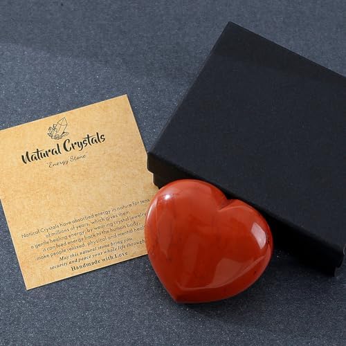MAIBAOTA 60 mm Red Jasper Crystals Large Heart Red Stone Healing Crystals Natural Crystal Heart Reiki Gemstone Polished Heart Shaped Rocks Meditation Mothers Day Crystal Gifts for Mom Her