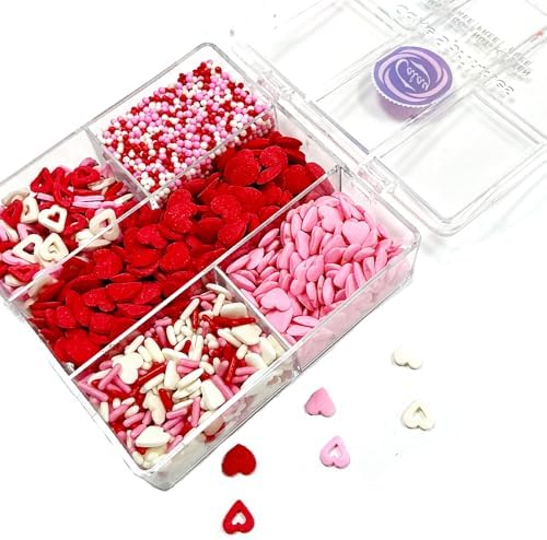 Valentines Themed Sprinkles for Cake Decorating,Edible Pink, Red and White Heart Sprinkles Baking Cupcake Toppers,Ice Cream 75g/2.6oz.