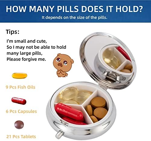Pill Case Travel,Small Pill Box Container,Tiny Vitamin Holder Organizer,Crystal Round Pill Press Bottle, Pastilleros para Medicamentos(Red)
