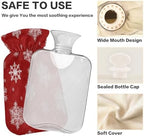 White Snowflakes Dark Red Hot Water Bottle with Soft Cover, 2L Hot Water Bag for Menstrual Cramps, Neck and Shoulder Pain Relief, Hot and Cold Therapies, Hand Feet Warmer