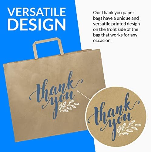 Reli. Paper Shopping Bags w/Handles | 60 Pcs | Large 16"x6"x12" | Kraft Brown Paper Bags with Handles | Printed Thank You, Large | Take Out/To Go, Retail, Shopping Tote, Restaurant, Grocery