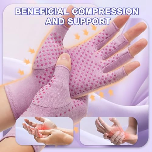 DRNAIETY 2-Pair Arthritis Compression Gloves- for Hand Arthritis, Carpal Tunnel Pain, Rheumatoid Arthritis, RSI, Fingerless, Anti-Slip, Breathable Gloves for Men & Women, Typing, Daily Use(L Purple)
