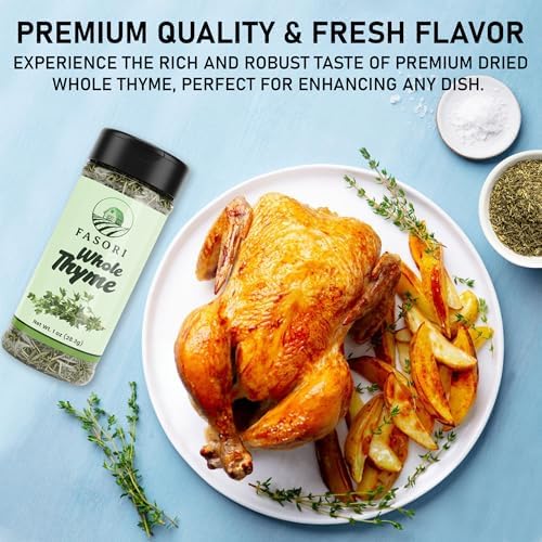 Fasori Thyme Leaves – Premium Dried Whole Thyme Herb, Aromatic Mediterranean Spice for Cooking, Roasts, Chicken & Vegetables (1oz)