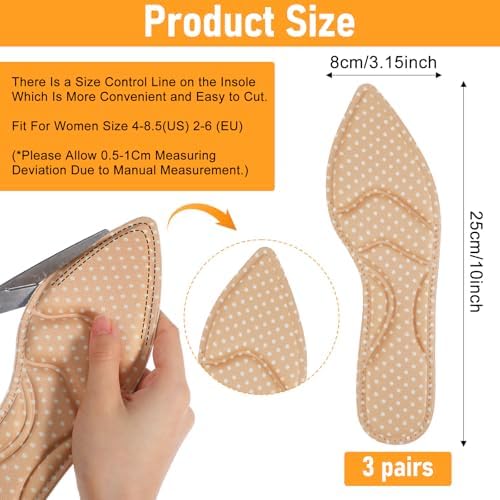 4 Pairs High Heel Insoles, Women Breathable Shoe Inserts, 10 Inch Boot Inserts Foot Cushion, Comfort Sponge Shoe Pads Insert for Women Foot Pain, Arch Pain, Heel Sore, Loose Shoes (Classic 4 Colors)
