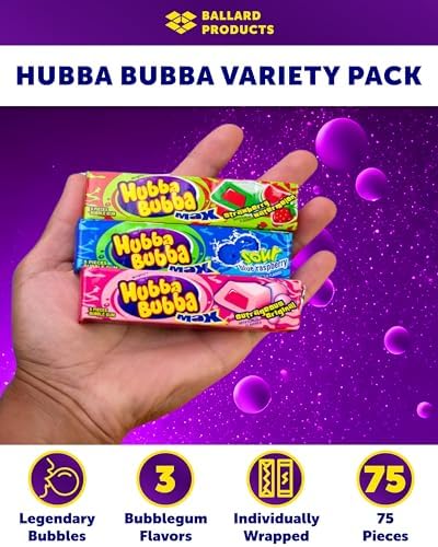 Hubba Bubba Bubble Gum Variety Pack of 15 - Original, Blue Raspberry, Strawberry - 3 Flavors of Hubba Bubba Gum - Gum with Liquid Center - Bundle with Ballard Products Pocket Bag