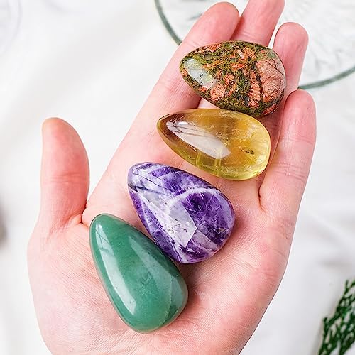Natural Deep Amethyst Palm Stone, 1.25"-2" Polished Worry Stone, Water Drop Shape Pocket Healing Crystal Gem Stones for Chakra Balancing, Reiki Healing and Crystal Grid