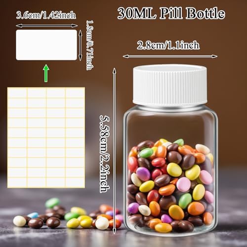 Lamoutor 30Pcs Clear Pill Bottle Plastic Medicine Bottle Empty Reagent Chemical Containers with Caps for Liquid Solid Powder Medicine 30ML