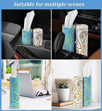 Refillable Car Tissue Holder Dispenser with facial tissues, Universal Round Auto Tissue Box Organizer with 9-Pack Travel papers, Fit for Car Cup Holder Tissues Cylinder - Blue