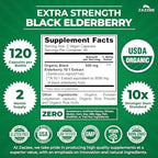 Zazzee USDA Organic Black Elderberry 10:1 Extract, 120 Vegan Capsules, 2 Month Supply, Sambucus Nigra, Antioxidant & Immune Support, Concentrated 10X Extract, All-Natural, Non-GMO, Made in the USA