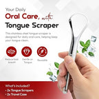 Tongue Scraper for Adults with Hygienic Mini Case (2 Pack) For Daily and travel use – Stainless Steel Metal Tongue scraper/Cleaner to Reduce Bad Breath and Improve Oral Hygiene