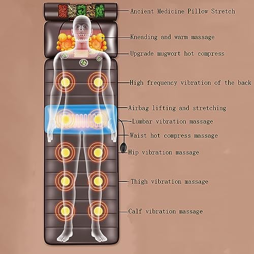 ROLTIN Massage Mat with Heat 10 Vibrating Nodes Full Body Massage Mat with Adjustable Pillows Heating Pads, Full Body Massager for Neck and Back Muscle Relaxation Massage Cushion (, Brown