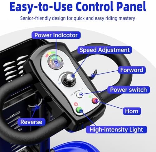 Mobility Scooter for Adults,4 Wheel Mobility Scooter,15 Miles Range,300WH Battery,300LBS Capacity,Lightweight and Portable,with LED Headlights and Basket,Charger Included (Blue)