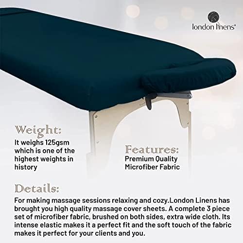LONDON LINENS Soft Microfiber Massage Table Sheets Set 3 Piece Set - Includes Massage Table Cover, Massage Fitted Sheet, and Massage Face Rest Cover (Navy Blue)