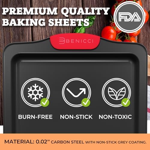 Premium Non-Stick Baking Sheets Set of 3 - Deluxe BPA Free, Easy to Clean Racks w/Silicone Handles - Bakeware Pans for Cooking Baking Roasting - Lets You Bake The Perfect Cookie or Pastry Every Time