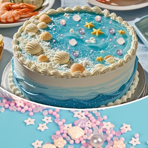 Twisweet Seashell Sprinkles for Cake Decorating, Edible Pink Sugar Sprinkles Purple Pearl Mix Baking Candy, Ocean Theme Cake Topper Cupcake Cookie Ice Cream Decorations, Birthday Children's Summer Theme Party Supplies (130g/4.58oz)