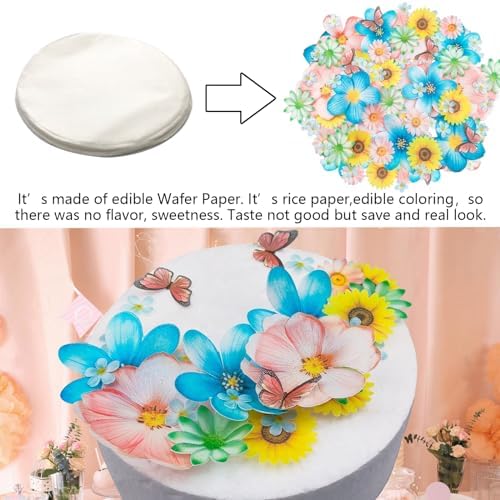 Morofme 55pcs Edible Flower Butterflies Cake Topper Wafer Paper Flower Cupcake Toppers Hawaiian Flower Cake Decorations Mixed Size for Tropical Luau Themed Birthday Baby Shower Party Supplies