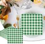 40 Pcs Green Gingham Paper Napkins,13x13 Inch Square Green and White Napkins Disposable - Soft Dinner Napkins for Picnic, Wedding, Party, Daily Use (6.5x6.5 Inch Folded)