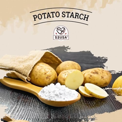 52USA Potato Starch, 32oz (2 lb) in Bag Potato Starch for Cooking, Unmodified, Gluten Free, Vegan, Resistant Starch, Potato Starchs Thickener for Sauces, Soup, Baking & Gravies, Potatos Starch Powder