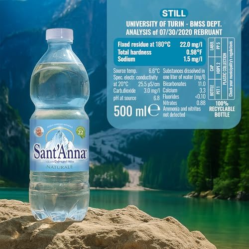 Sant'Anna Still Mineral Water, 16.9 Fl Oz Bottles (6-Pack) | Pure Italian Alps Mountain-Fresh Drinking Water | Natural Functional Drink | Sodium-Free, Nitrate-Free, Sulfate-Free in BPA-Free Bottles