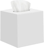 White Tissue Box Cover – Square Tissue Box Holder for White Bathroom Accessories Countertop, Decorative Tissue Cover and Square Cube Holder for Modern Home, Office or Dresser Décor