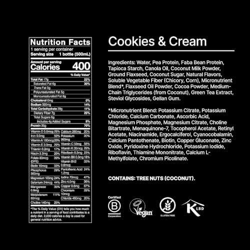 Huel Black Edition Ready-to-Drink | Cookies and Cream Meal Replacement Shake | 35g High Protein Drink | 27 Vitamins & Minerals, Vegan, Gluten Free | Plant Based | High Fiber, Low Sugar | 16.9 Fl Oz, 12 Pack