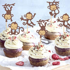 24Pcs Glitter Brown Monkey Cupcake Toppers Cute Monkeys Cupcake Picks for Baby Shower Boys Girls Monkey Birthday Party Cake Cupcake Decorations Supplies