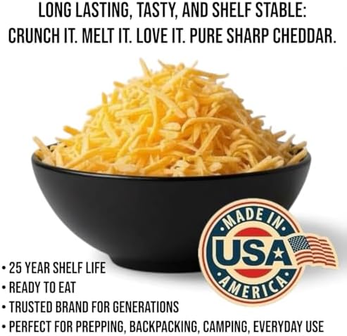 Future Essentials Freeze Dried Shredded Sharp Cheddar Cheese 10 Oz Per Can Shelf-Stable, Long-Term Storage (25-Year Shelf Life) Survival & Emergency Food, Great for Camping, Hunting & Prep Pack of 1