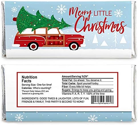 Big Dot of Happiness Merry Little Christmas Tree - Candy Bar Wrapper Red Car Christmas Party Favors - Set of 24