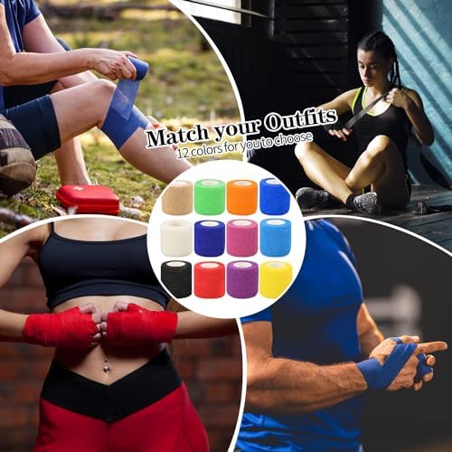 6pcs 2in Self Adhesive Bandage Wraps, Vet Wraps, 12 Colors to Choose, 5 Yard Self Adherent Wraps for Sports, Wrist, Ankle and Swelling