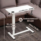 Overbed Table with Adjustable Height, Hospital Bed Table with Wheels, Rolling Bedside Table Pneumatic Mobile Standing Laptop Desk with USB Charging and Cup Holder