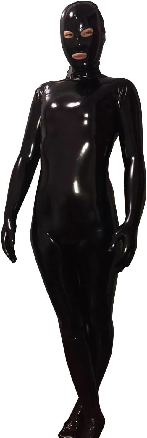 Women's Wetlook Full Body PVC Leather Catsuit Zipper Crotch Bodysuit Clubwear Attached Gloves