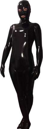 Women's Wetlook Full Body PVC Leather Catsuit Zipper Crotch Bodysuit Clubwear Attached Gloves