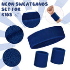 Bememo 36 Pcs Neon Sweatbands Set for Kids 12 Headbands 24 Wristbands Bulk Sports Sweat Bands Athletic for Children Basketball Tennis Running Gym Student Gifts Glow Party