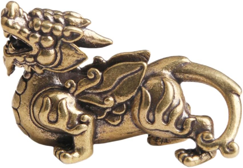 CLISPEED Feng Shui Kylin Statue Brass Home Decor Attract Wealth and Good Luck Wealth Prosperity Qilin Golden Feng Shui Unicorn Decor