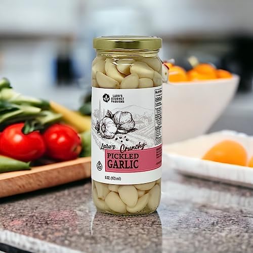 Lara's Pickled Garlic Cloves in Jar (16 fl oz) - Crunchy and Mild Flavor - Long Shelf Life - Canned Garlic