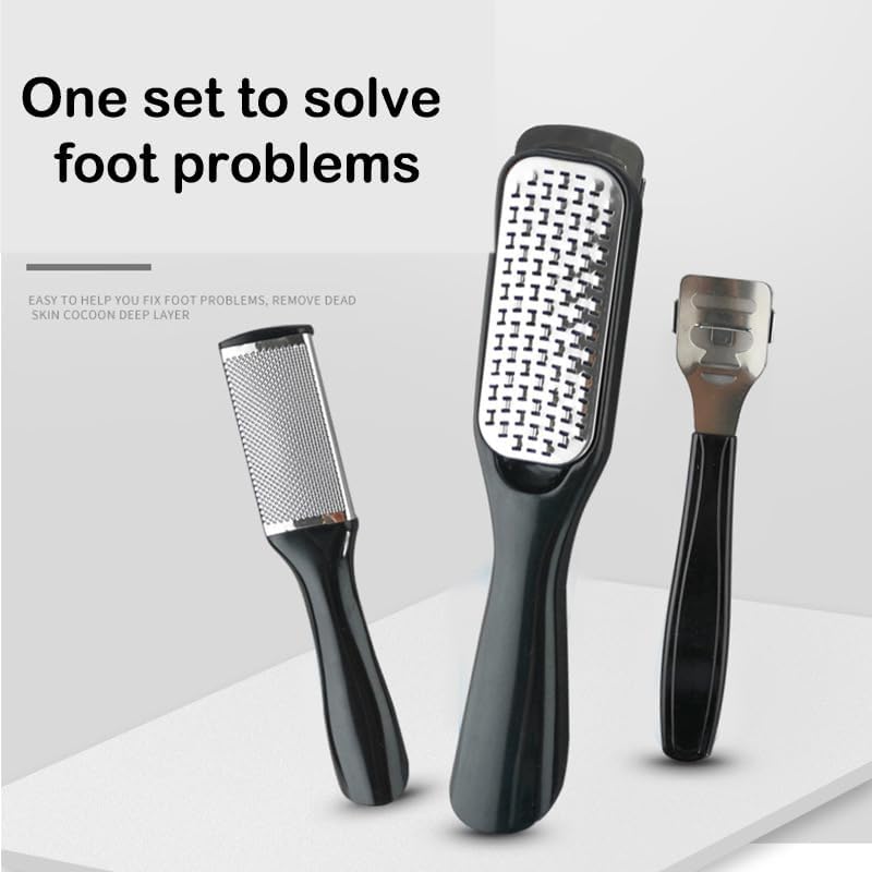 Foot Files Kit Foot Scrubber Rasp and Double-Sided Heel Files Pedicure Tools Callus Remover Stainless Steel for Dead Skin-10-Pack - Black -Box
