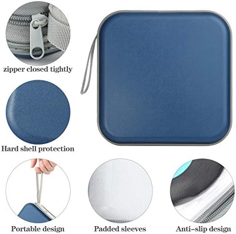 alavisxf xx CD Case, 48 Capacity Hard Plastic DVD Case Portable Zipper CD Case Holder Large Storage Disc Wallet Bag for Car Home Travel (Dark Blue, 48 Capacity)