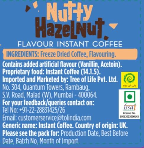 Beanies Flavour Instant Coffee -Nutty Hazelnut Instant Flavored Coffee, 50g Jar