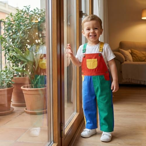 Fernvia Toddler Kids Baby Boy Girl Contrast Color Overalls Pants Clothes 2T 3T 4T 5T Adjustble Shoulder Strap Romper Workwear