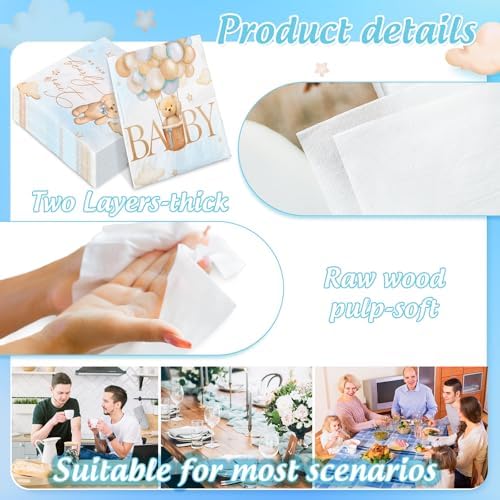 Baby Shower Paper Napkins 50Pcs Double-Printed Bear Disposable Luncheon Napkins Cute Decorative Dinner Napkin for Home Party Table Decor