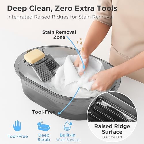 Premium Plastic Hand Wash Basin with Washboard for Delicates, Lingerie & Fine Garments | Portable Laundry Tub for Gentle Hand Washing | Lavadero Para Lavar Ropa a Mano