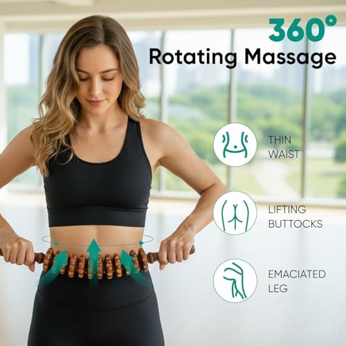 Wooden Massage Tools, Manual Fascia Roller, Cellulite Massage Wooden Muscle Roller Stick for Waist and Thigh, Curved Therapy Massage Roller Tools, Includes Wooden Massage Comb