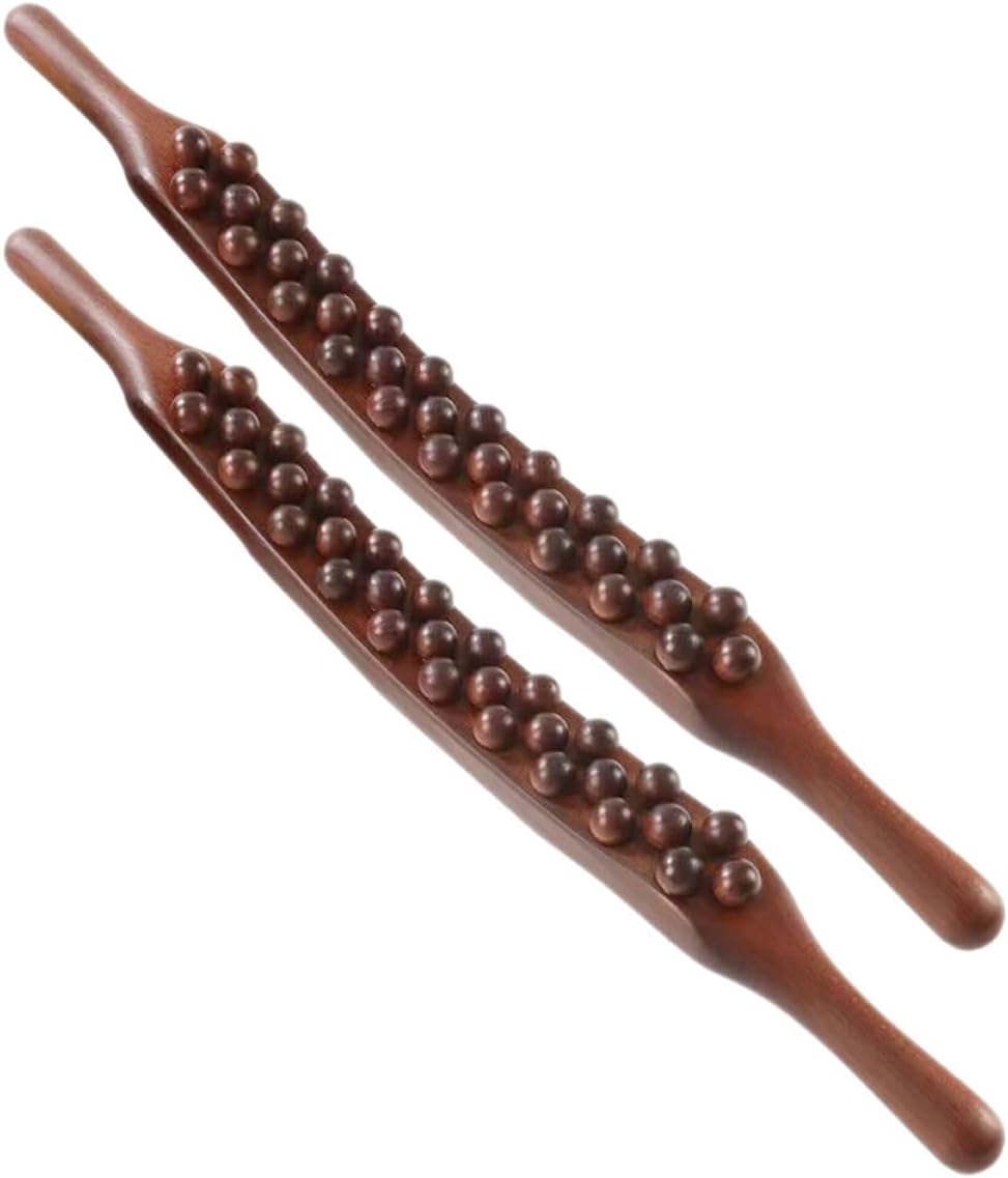 FRCOLOR 37-Beads Massage Stick for Full Body Gua Sha Therapy Multifunctional Muscle Massager Roller for Deep Tissue and Meridian Massage Back and Abdominal Pain Relief Tool 20.47In