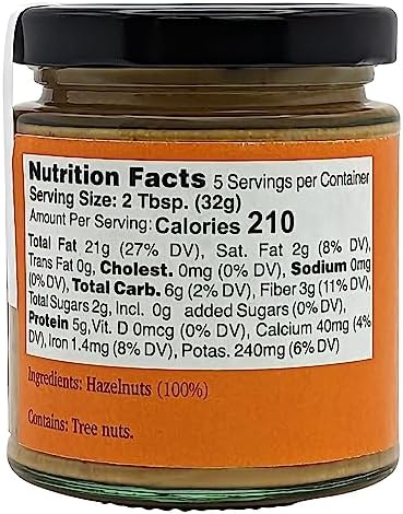 Nutural World - Crunchy Hazelnut Nut Butter 6 Oz (170g) - 100% Pure/Single Ingredient - Great Taste Award winner