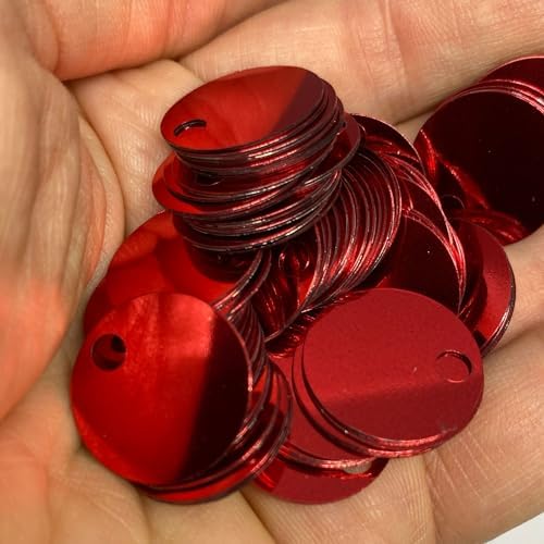 20 mm Flat Round Sequin Paillettes, 285 Pcs 20 mm, Hole 4 mm Mix Color Assortment Acrylic Sequin - 1,76 Ounce (50 Grams) (Red)