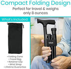Vive Folding Cane - Foldable Walking Cane for Men, Women - Fold-up, Collapsible, Lightweight, Adjustable, Portable Hand Walking Stick - Balancing Mobility Aid - Sleek, Comfortable