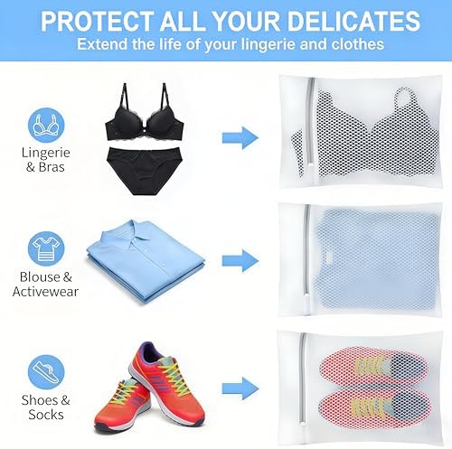 3Pcs Laundry Bags Mesh Wash Bags, With Strong Zipper, Durable Washing Machine Bags for Lingerie, Bras, Socks, Clothes & Travel Organization, 12 x 16 inches