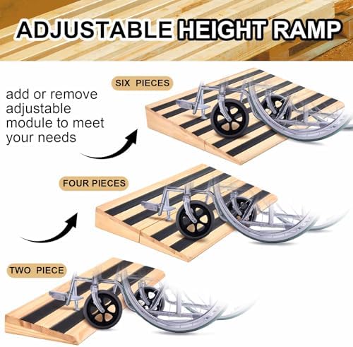 2" 3" 5" Rise Wooden Threshold Ramp for Home Steps, 35.4" x 27.9" Front Door Entry Ramp with Non-Slip Stripes Six-Section Splicing Adjustable Size for Wheelchair Doorways Cart Scooter, 800lbs