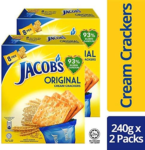 Mondelez Malaysia Jacob's Original Cream Crackers Wheat Cereal Multipack Breakfast Snacks Halal Food Biscuit Biskut 240g x 2 Packs (16 sachets)